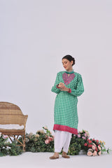 Simply Green Lawn Embroidered Kurti - (Unstitched)