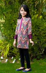 Purple Printed and Embroidered Cambric Girls Kurti - (Pret)