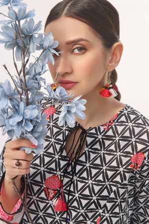 1Pc Printed Unstitched Lawn Black - OLK-6135-A