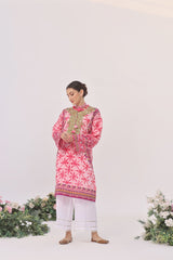 Raspberry Sornet Lawn Embroidered kurti - (Unstitched)