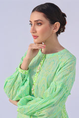 Lime Punch Lawn Printed Kurti - (Unstitched)