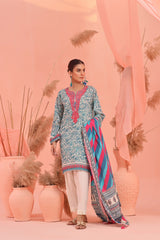 Blue Paisley 3PCs Lawn Embroidered - (Unstitched)