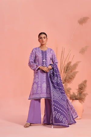 3Pc Embroidered Unstitched Lawn Light Purple - OLE3P-6160-B