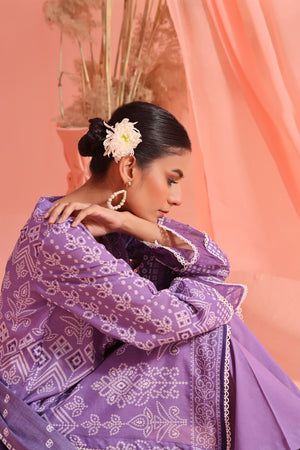 3Pc Embroidered Unstitched Lawn Light Purple - OLE3P-6160-B