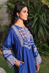 Imperial Blue Dobby Embroidered Kurti - (Pret)