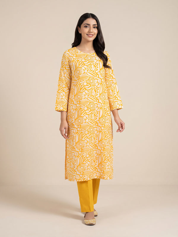 1Pc Printed Unstitched Kurti Lawn Yellow - OLK-6368-A