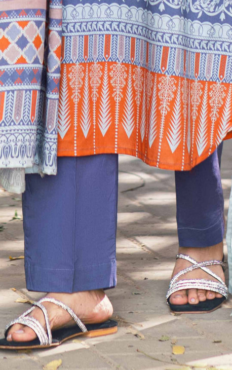 Women Blue Lawn Trouser - OWSP-2302006-A