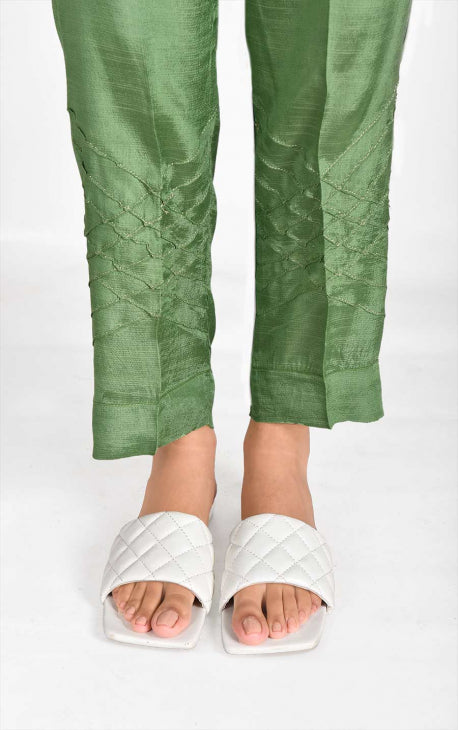 Women Mehndi Raw Silk Trouser - OWSP-2108022-A
