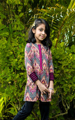 Purple Printed and Embroidered Cambric Girls Kurti