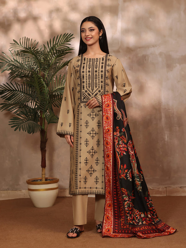 3Pc Embroidered Pret Suit Khaddar Beige - OWE3P-2610005
