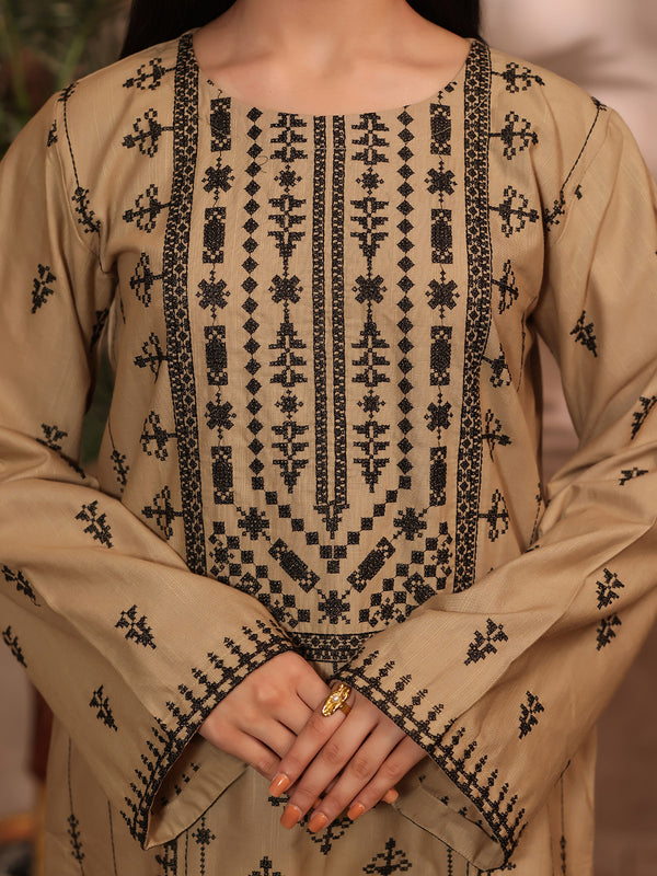 3Pc Embroidered Pret Suit Khaddar Beige - OWE3P-2610005