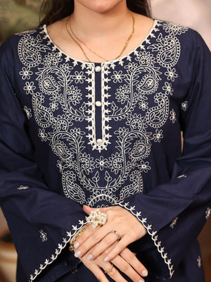 3Pc Embroidered Pret Suit Khaddar Navy Blue - OWE3P-2610003