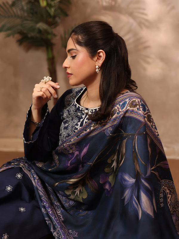 3Pc Embroidered Pret Suit Khaddar Navy Blue - OWE3P-2610003