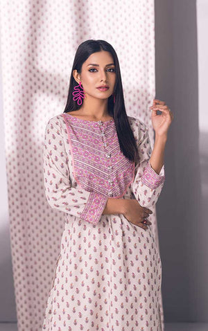 2Pc Printed Pret Shirt Trouser Lawn White & Pink - OW2P-2301002