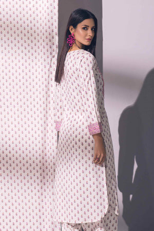 2Pc Printed Pret Shirt Trouser Lawn White & Pink - OW2P-2301002