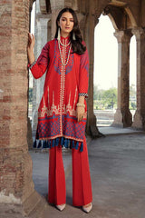Red Embroidered Lawn Kurti