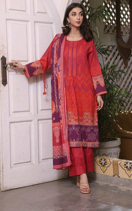 3Pc Printed Unstitched Cotton Pink - OC3P-5074-A