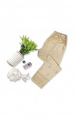 Beige Embroidered Satin Straight Pant