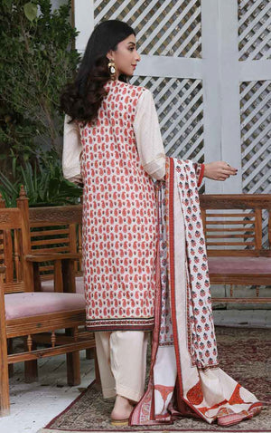 3Pc Printed Unstitched Cotton Beige - OC3P-6000-A
