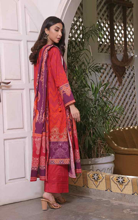 3Pc Printed Unstitched Cotton Pink - OC3P-5074-A