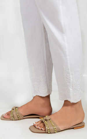 Women White Lawn Trouser - OWESP-2206029
