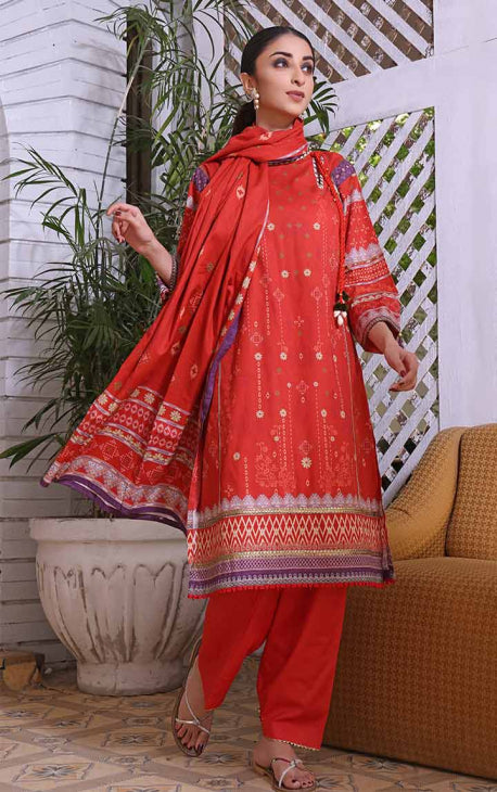 2Pc Printed Pret Shirt Dupatta Cambric Peach - OW2P-2208008