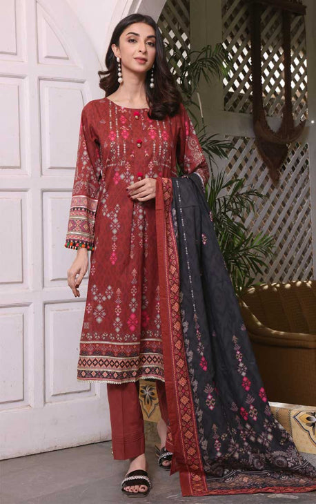 2Pc Printed Pret Shirt Dupatta Cambric Maroon - OW2P-2208004