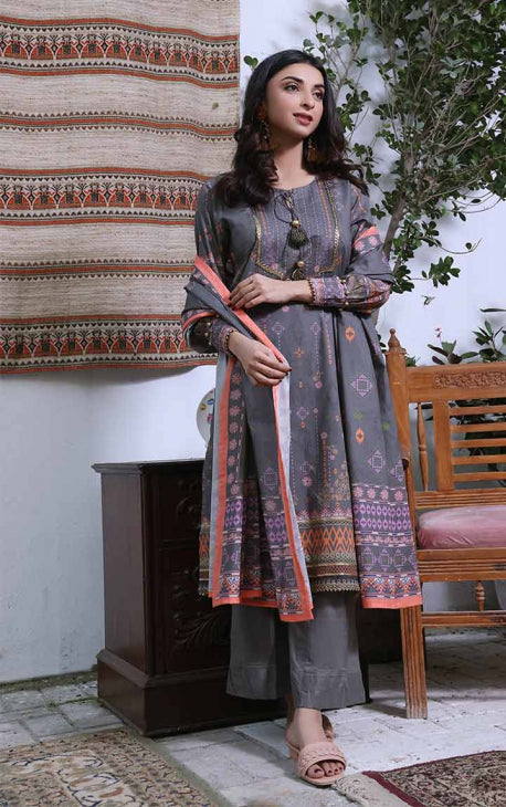 2Pc Printed Pret Shirt Dupatta Cambric Dark Grey - OW2P-2208007