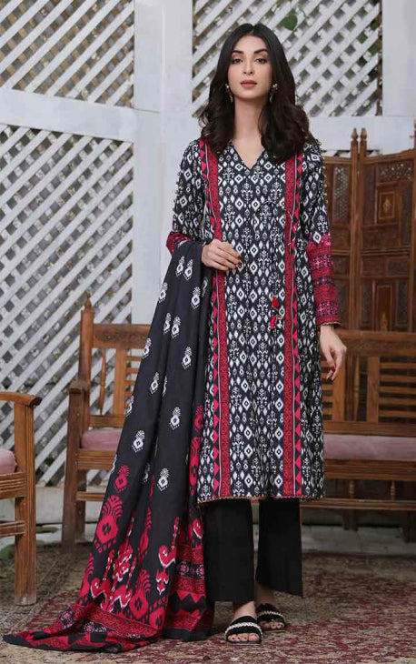2Pc Printed Pret Shirt Dupatta Cambric Black - OW2P-2208002