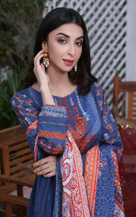 2Pc Printed Pret Shirt Dupatta Cambric Blue - OW2P-2208001