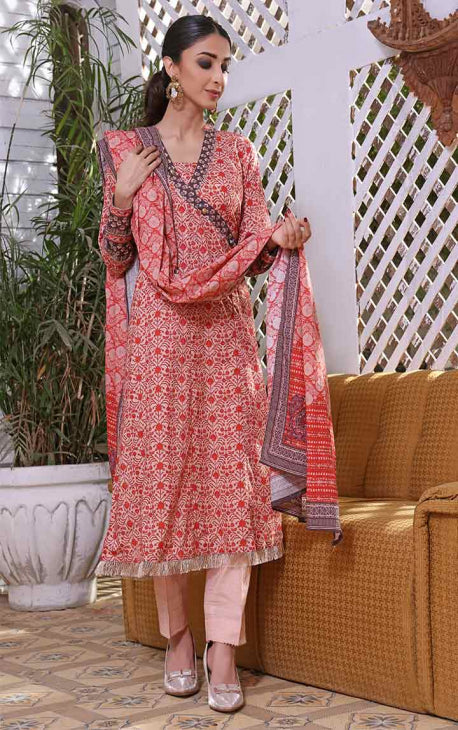 2Pc Printed Pret Shirt Dupatta Cambric Peach - OW2P-2208010