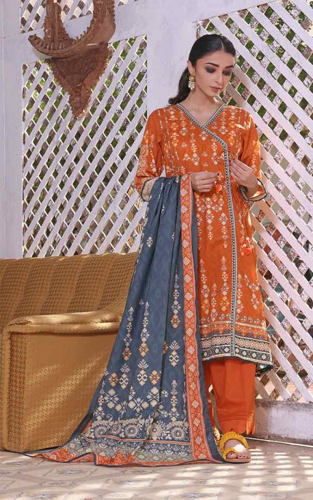 2Pc Printed Pret Shirt Dupatta Cambric Rust - OW2P-2208005