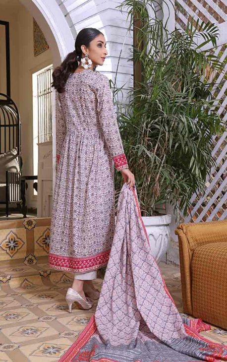 2Pc Printed Pret Shirt Dupatta Cambric White & Grey - OW2P-2208009