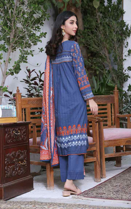 2Pc Printed Pret Shirt Dupatta Cambric Blue - OW2P-2208001
