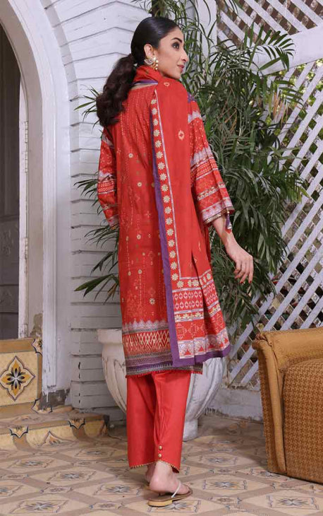 2Pc Printed Pret Shirt Dupatta Cambric Peach - OW2P-2208008