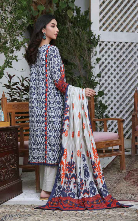 3Pc Printed Unstitched Cotton Blue - OC3P-5068-A