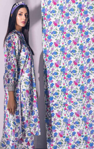 2Pc Printed Pret Shirt Trouser Lawn White & Blue - OW2P-2301008