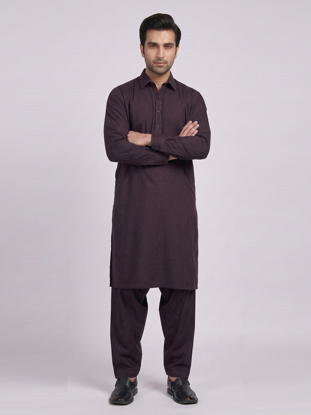 Mens Unstitched Star Shameer Cotton Dark Purple_SQ-020