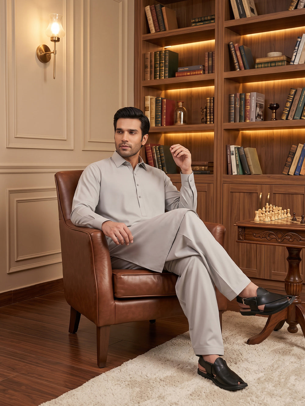 Mens Unstitched Suit Ali Baba Blended Light Grey_WW-213