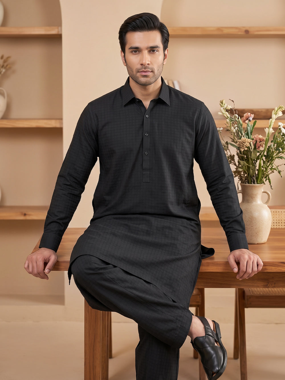 Mens Unstitched Suit Chess Blended Black_WW-216