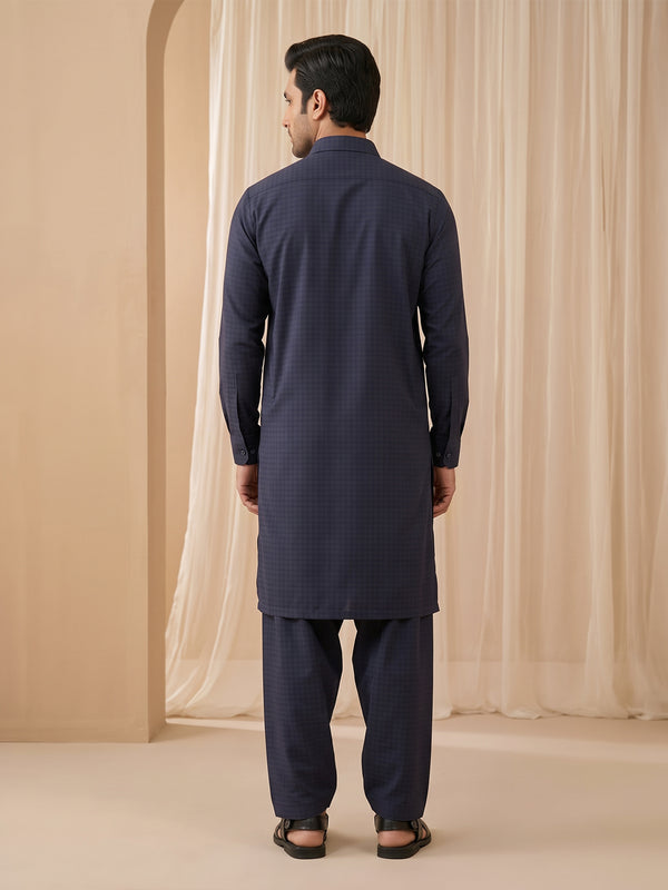 Mens Unstitched Suit Chess Blended Navy Blue_WW-216