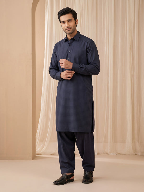 Mens Unstitched Suit Chess Blended Navy Blue_WW-216