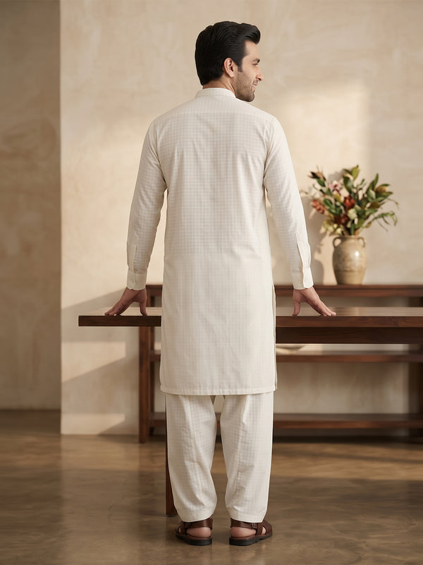 Mens Unstitched Suit Chess Blended Off White_WW-216