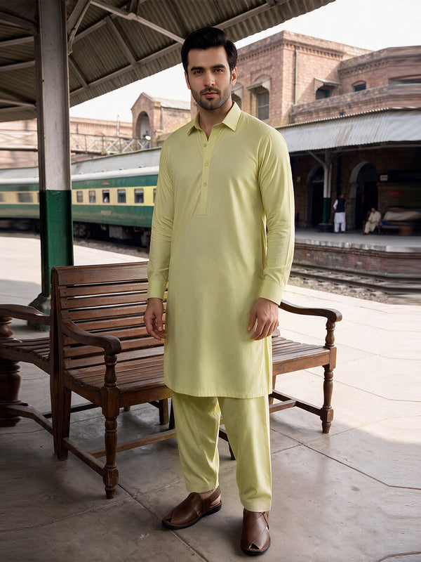Mens Unstitched Suit Empire Cotton Lime Green_CW-012