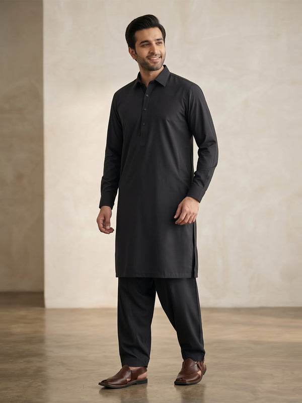 Mens Unstitched Suit Garmony Swiss Blended Black_WW-212