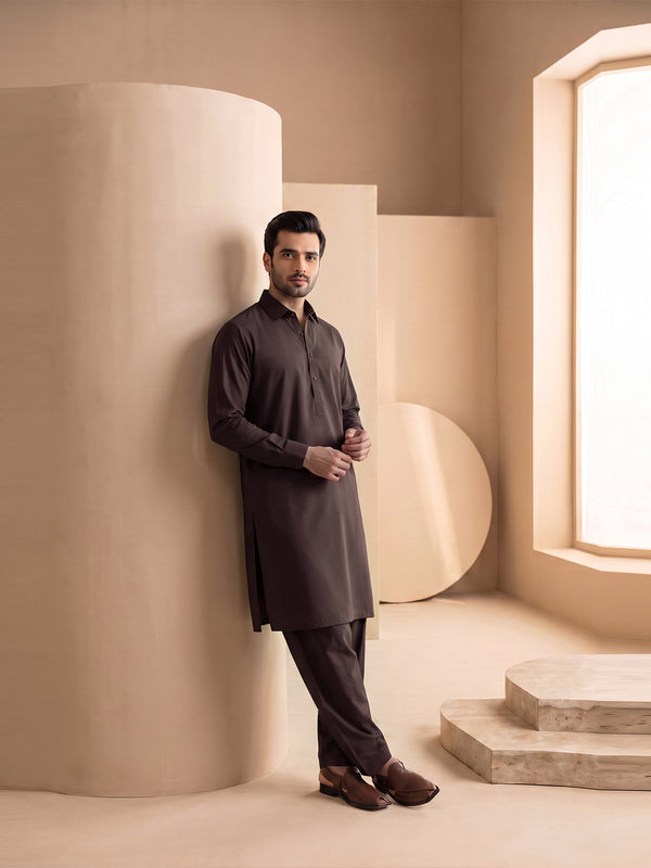 Mens Unstitched Suit Garmony Swiss Blended Dark Brown_WW-212