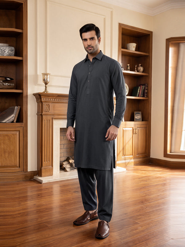 Mens Unstitched Suit Garmony Swiss Blended Dark Grey_WW-212