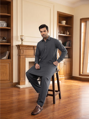 Mens Unstitched Suit Garmony Swiss Blended Dark Grey_WW-212