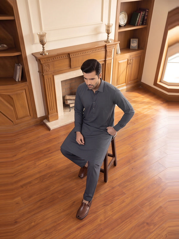 Mens Unstitched Suit Garmony Swiss Blended Dark Grey_WW-212