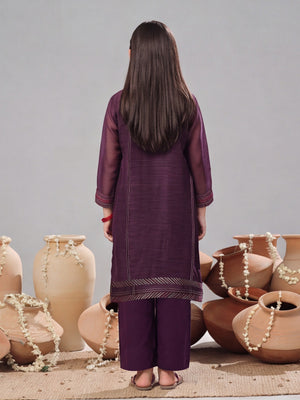 2Pc Embroidered Pret Shirt Trouser Organza Purple - OGE2PG-2406006
